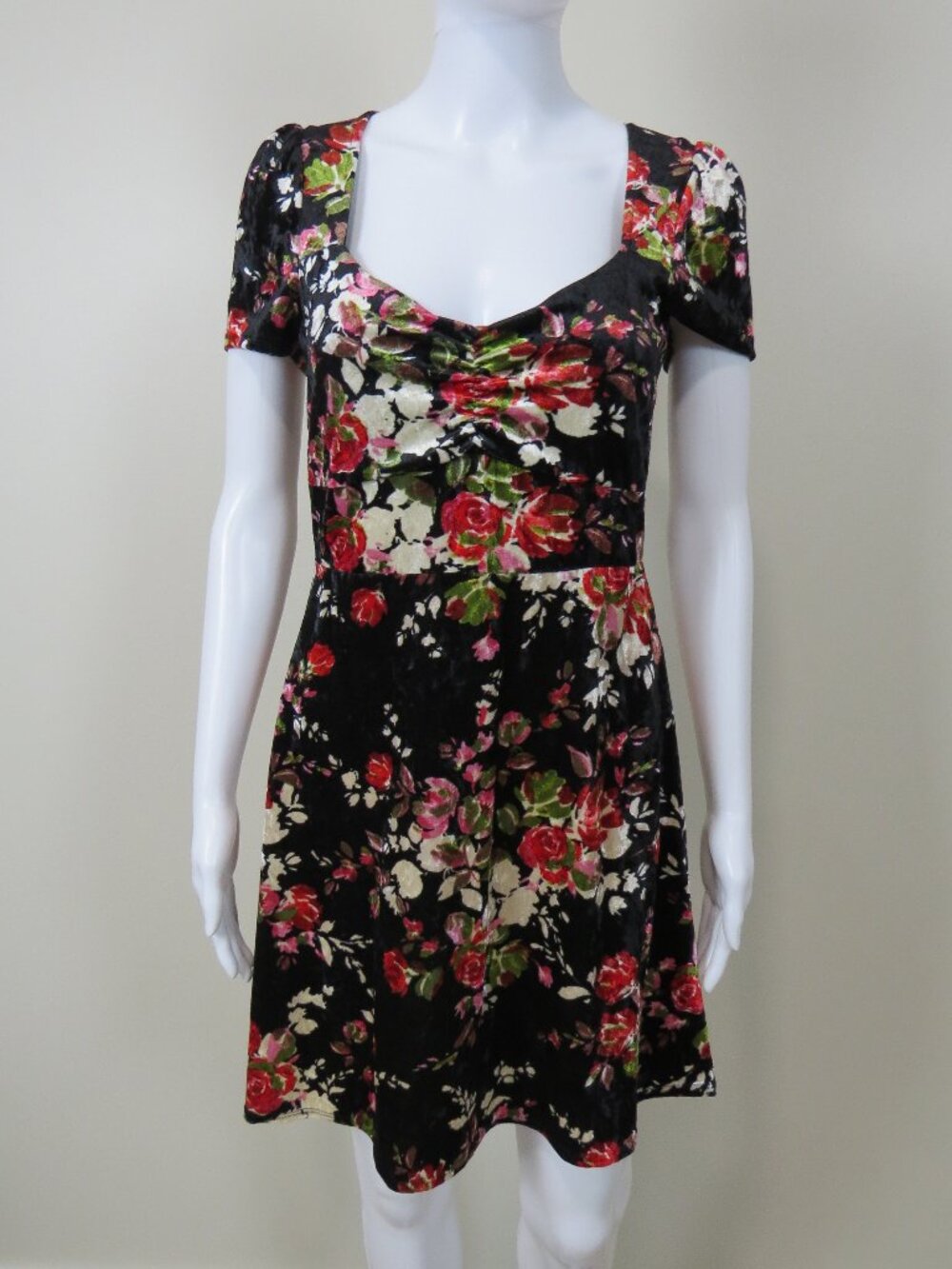 Urban Outfitters Velvet/Velour Black Floral Mini Dress SIZE Medium (runs small)